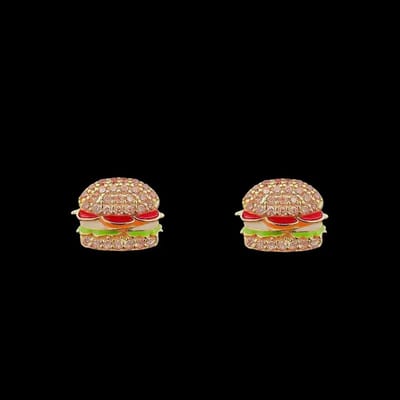Victoria Valenza 925 Sterling Vergulde Hamburger Oorbellen met Emaille en Zirkonia Stenen - Oorknoppen - 925 sterling zilver - Goudkleurig - Hamburger oorbellen - Zirkonia