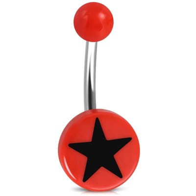 Aramat Jewels | Navelpiercings | Rode Stalen Navelpiercing met Ster - 25mm | | | |10mm | Staal | Volwassenen | Verkleurd niet