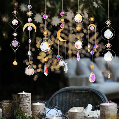 Dailygoods- Zonnevangers 7 Stuks - Kristallen Hangers - Regenboog/Zon/Maan - Decoratie voor Huis/Tuin - Feest/Bruiloft - Ornamenten - Raamdecoratie
