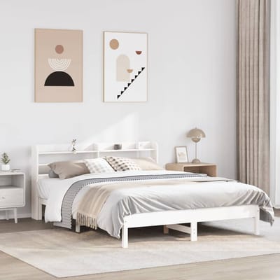 vidaXL - Bedframe - zonder - matras - massief - grenenhout - wit - 135x190 - cm