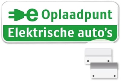 Bord Oplaadpunt - groen - Weerbestendig Aluminium - 40x15 cm - Bevestiging: Met muur-/ wandmontage beugels