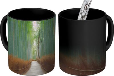 Magische Mok - Foto op Warmte Mokken - Koffiemok - Bamboe - Pad - Bos - Magic Mok - Beker - 350 ML - Theemok