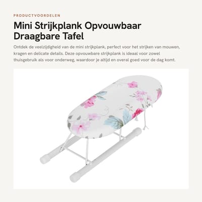 Dailygoods- Strijkplank Mini - Opvouwbaar - Antislip - Wasbare Hoes - Draagbaar - Stabiele Ondersteuning - Strijktafel