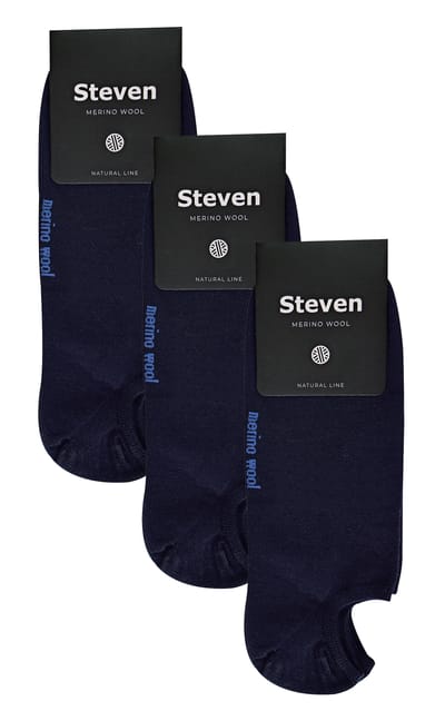 Steven - 3 Paar Heren Merino Wol Onzichtbare Sokken | Ademende Lichte Sokken - Marine