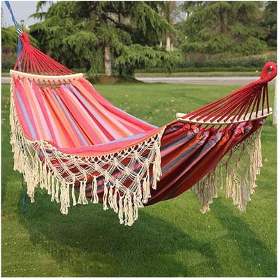 Hangmat Outdoor - Schommelhangmat Canvas - Ontspannen Buiten - Met Houten Spreidstang - 200 x 150 cm - Beige