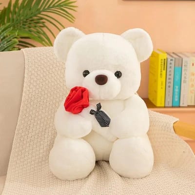 Schattige Beer Pop met Rozenbloemen Pluche Speelgoed Knuffel Teddybeer Cadeau voor Valentijnsdag Verjaardag Meisjes Knuffeldier wit