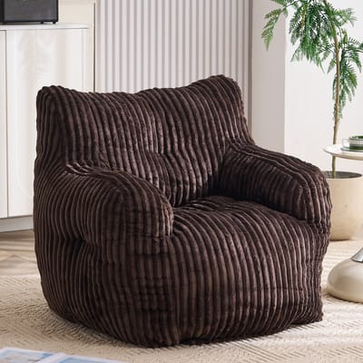 MODENUIT Zitzak 100 x 94 x 70 cm - Schuimvlokken Vulling - Voor Woonkamer En Slaapkamer - Cord Bruin