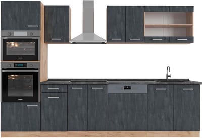 Vicco R-Line Complete keukeneenheid – 300 cm WB Antraciet Zwart beton/goud eiken