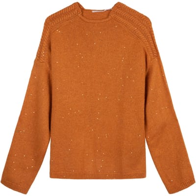 EsQualo Sweater Sequins Cable Shldr Autumn Glaze Maat: S | Sweaters Outlet | Dames | Oranje