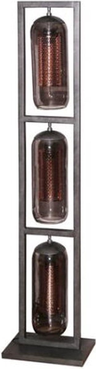 Vloerlamp met 3 Lagen Smoke Glas en Geperforeerd Staal - Artic zwart - 32x23x158 cm - Sfeerverlichting - Modern Design - Woonkamer - Slaapkamer - Hoogwaardige Stijl - Uniek Ontwerp