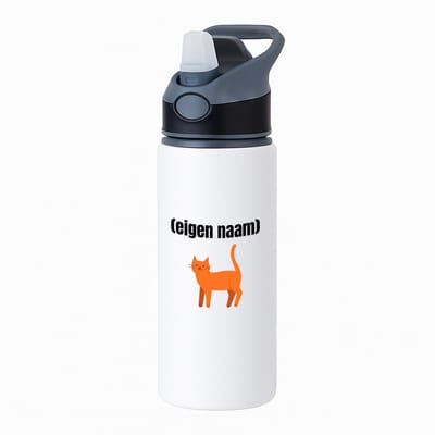 Hacebo® - kat met eigen naam waterfles met rietje zwart - Katten - katten liefhebbers - iemand die houdt van katten - verjaardag - cadeau - kado - water fles - 650ML