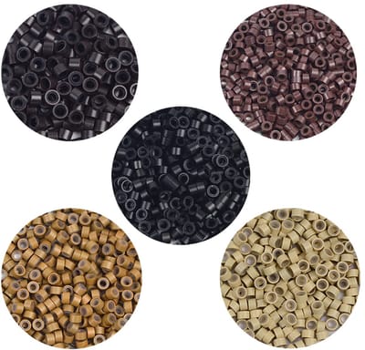 1000 stuks, 5,0 mm, micro-ringen, bekleed met siliconen, banden, kralen voor het lijmen van haarverlengingen (zwart + donkerbruin + bruin + donkerblond + blond)