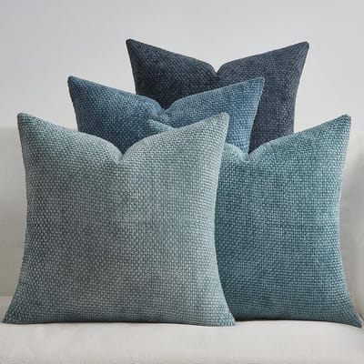 Set van 4 Chenille Kussenhoezen 60 x 60 cm, Decoratieve Kussens voor Bank en Slaapkamer, Blauw, Modern en Stijlvol