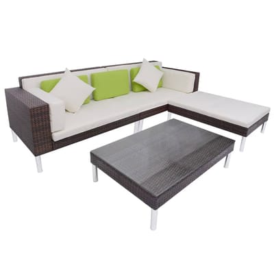 vidaXL - 4-delige - Loungeset - met - kussens - poly - rattan - bruin