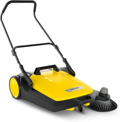Kärcher veegmachine S 6 (max. oppervlakteopbrengst: 2500 m²/u, 1 zijborstel, veegcontainer: 38 l, werkbreedte: 670 mm, ergonomische duwbeugel, vrijstaande veegcontainer), geel/zwart