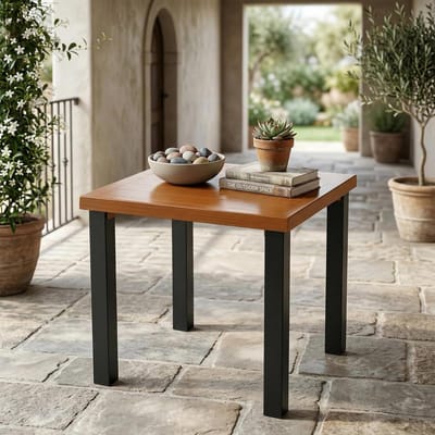 Tribesigns bijzettafel voor buiten - tuintafel - met blad in houtlook en stevige zwarte metalen poten - Tafel - bijzettafel voor terras, balkon, tuin en woonkamer - 45 x 45 x 44 cm - Grijs