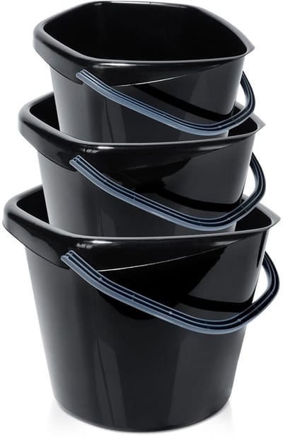 Emmer Plastic Zwart 5 l, 10 l, 14 l 3 stuks - met Handgreep - Huishoudemmer