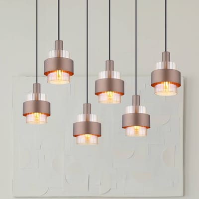 Globo Hanglamp Milley, lengte 96 cm, bronskleurig, 6-lamps, metaal