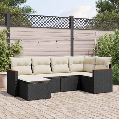 vidaXL - 6-delige - Loungeset - met - kussens - poly - rattan - zwart