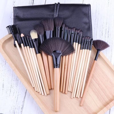 Professionele Make-up Kwastenset - 24 Stuks - Cosmetica Kwastenset - Houtkleurig