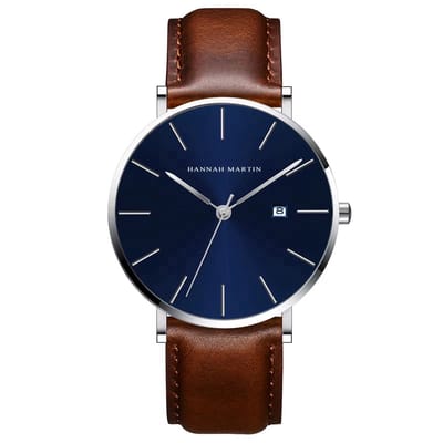 Hannah Martin Heren Horloge Bruin&Blauw | Blauw Plaat | Bruin Lederen Polsband | Heren Horloges | Horloges |