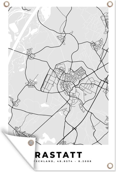 Muurdecoratie Rastatt - Stadskaart - Plattegrond - Duitsland - Kaart - 120x180 cm - Tuinposter - Tuindoek