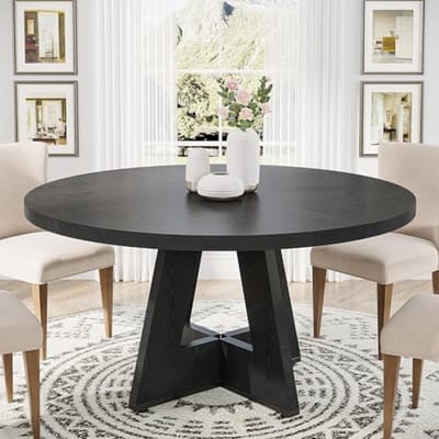 Ronde houten eettafel voor 4 personen, 47 inch, boerderijstijl, zwart