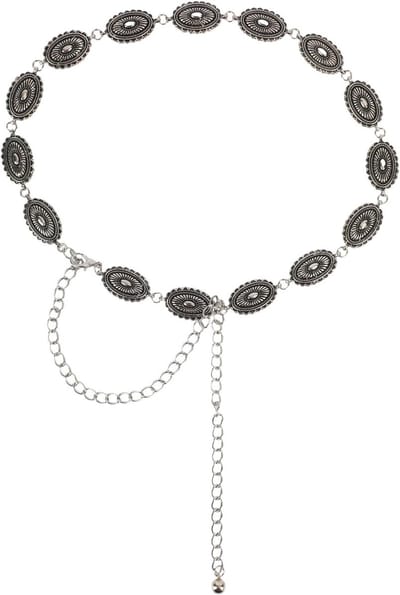Verstelbare Cowgirl Riem voor Dames met Boho-Stijl, Ideaal voor Jeans en Jurken, Zilver Metalen Westernketting