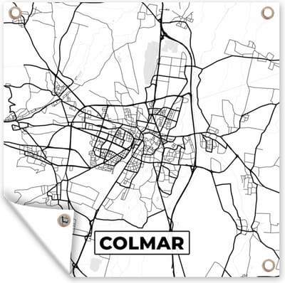 Tuin poster Frankrijk - Kaart - Colmar - Plattegrond - Stadskaart - Zwart wit - 200x200 cm - Tuindoek