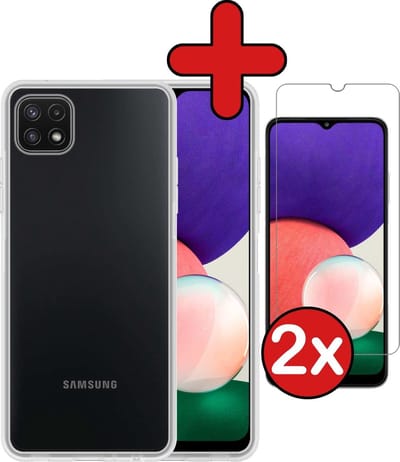 Hoesje - Met 2x Screenprotector - Geschikt voor Samsung Galaxy A22 4G - Sterk & Shockproof - Telefoon Hoes - Back Cover - Siliconen Case - Telefoonhoes - Transparant