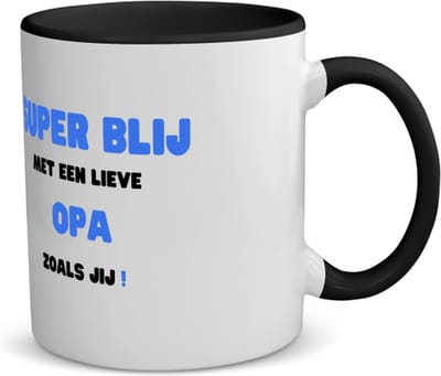 Akyol - super blij met een lieve opa zoals jij koffiemok - theemok - zwart - Opa - de liefste opa - verjaardag - cadeautje voor opa - opa artikelen - kado - geschenk - 350 ML inhoud