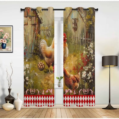 Retro Country Boerderij Kip Raamgordijnen voor Woonkamer Luxe Slaapkamer Gordijn Keuken Jaloezieën Draperieën Gordijnen 135W x 60H(cm) x1 beige