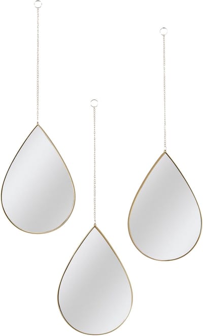 Home Deco Factory wandspiegels druppel - set 3x stuks - 19 x 27 cm - goud - kunststof - decoratie - hangspiegel
