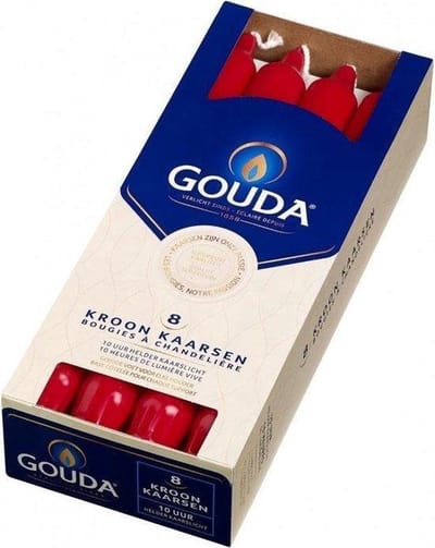 Gouda kroonkaarsen rood 1 doos met 8 dinerkaarsen
