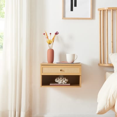 Wandrek Eiker met lade 40x31,5x23 cm eikenkleurig en rotan look [en.casa]