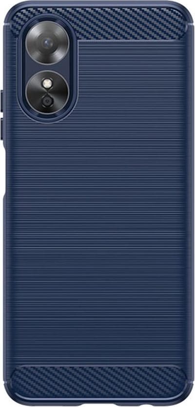 MobyDefend Hoesje - Geschikt voor Oppo A17 - TPU Backcover - Geborstelde Metaal & Carbon-Look - Blauw