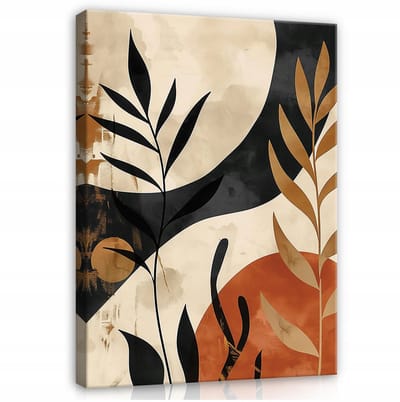 WALLARENA - Canvas schilderij - 100x70 cm - moderne boho bladeren voor slaapkamer en woonkamer