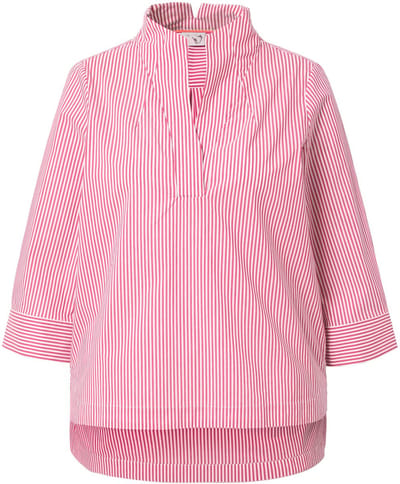 Ulla Popken - Dames - Tuniek strepen gobletkraag langer achterpand 3/4-mouwen - Roze - Maat 50+