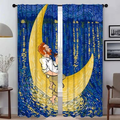 Verduisterende Keukengordijnen voor Woonkamer Gordijn Van Gogh Home Interieur Gordijnen 2 Stuks Shades Scheidingswand Tule voor Slaapkamer W50xH70cmx2pcs-CL