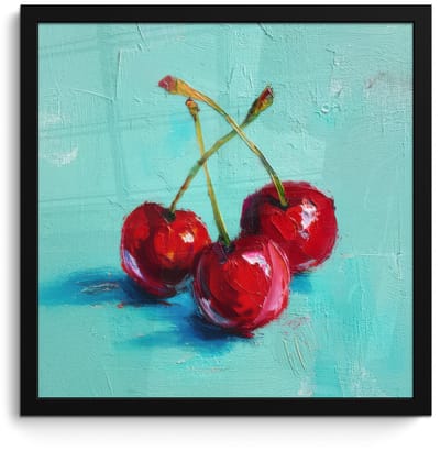 Poster in lijst - Fotolijst 40x40 cm - Posters - Kersen - Rood - Drie - Geverfd - Posterlijst zwart - Decoratie - Wanddecoratie woonkamer - Muurdecoratie slaapkamer
