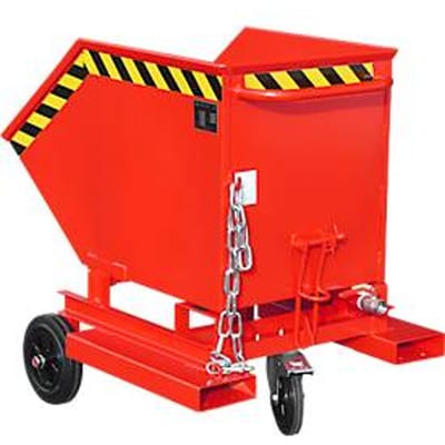 Spanencontainer Bauer SKW-ET 250, staal, rood, B 1115 x D 820 x H 990 mm, 250 l, tot 300 kg, rollen, handmatig kiepen, met inrijvakken