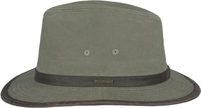 Hatland - Donoven - Katoenen fedora hoed - Olijf groen - Maat M - Unisex