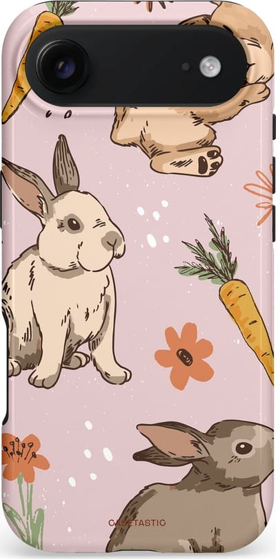 Casetastic hoesje geschikt voor Apple iPhone Air - MagSafe - Dubbellaagse bescherming - Hop hop knuffels - Fashion Case - Lichtroze Lichtgrijs Taupe Perzik