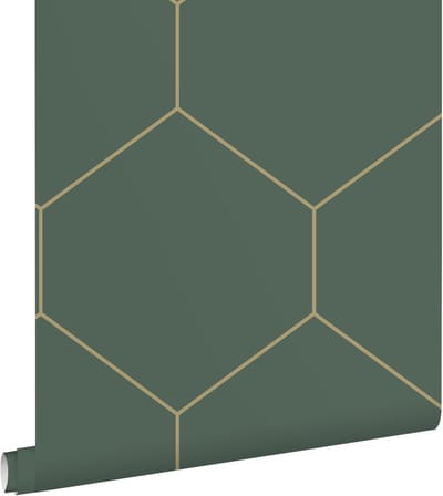 ESTAhome behang hexagon donkergroen en goud - 50 x 900 cm - 139558