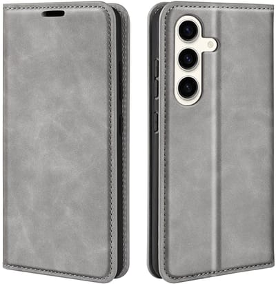 Voor Samsung Galaxy S24+ 5G Retro-skin magnetische zuig lederen telefoonhoes (grijs)