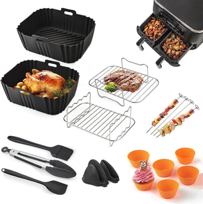 Accessoireset voor Heteluchtfriteuses - 18-delige Set met Siliconen Bakvormen en Keukenhulpmiddelen