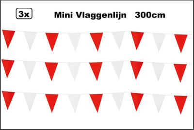 3x Mini vlaggenlijn rood/wit 3 meter - Verjaardag thema feest festival vlaglijn fun vlaglijn