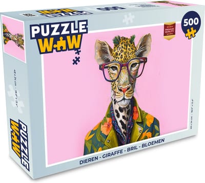 Puzzel Dieren - Giraffe - Bril - Bloemen - Legpuzzel - Puzzel 500 stukjes