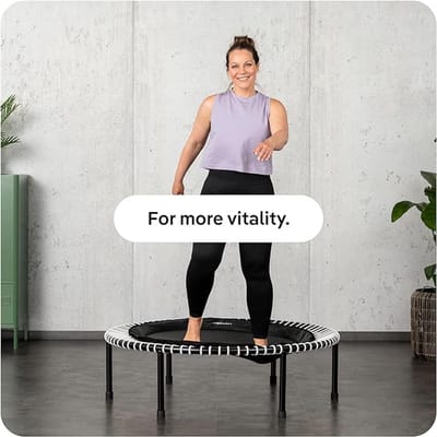 Fitness trampoline voor volwassenen 100x100x36 cm – Mini rebounder met touwringvering (30 veren), 150 kg draagvermogen, inklapbare poten – stille indoor cardio & low impact training