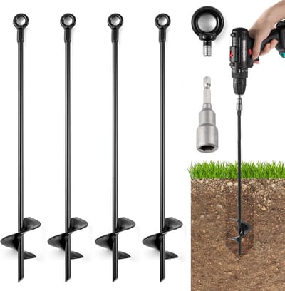 Grondanker Stakes - Haringen Ankers - Buiten Beveiligen - Heavy Duty Staal - 4 Stuks 18" - Zwart